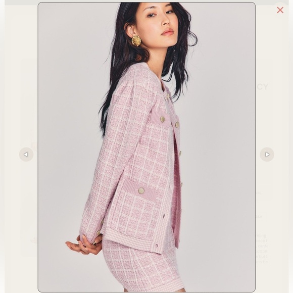 Loveshackfancy Rollins Tweed Blazer Pink Size Large - Picture 3 of 10